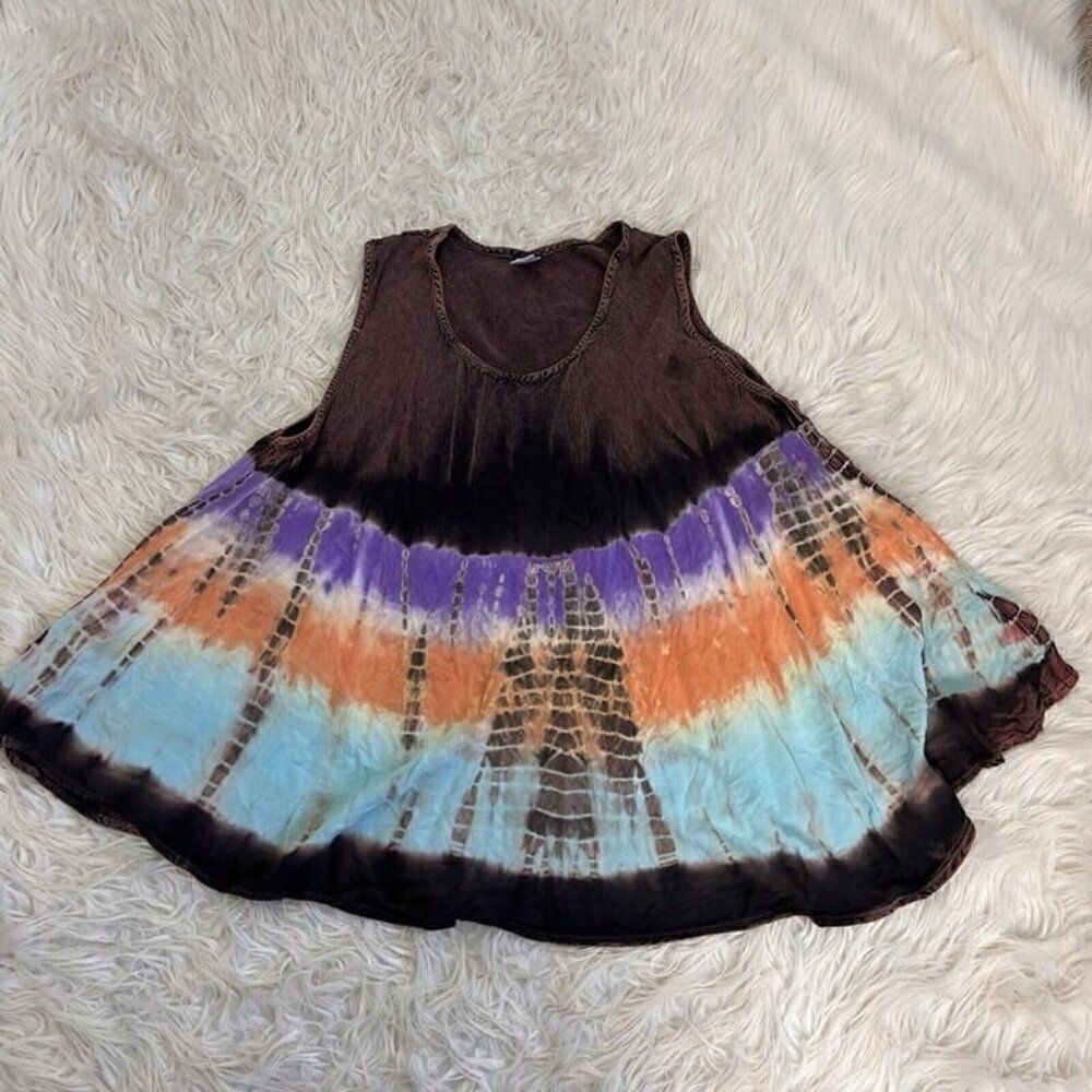 Vintage Womens Cotton Sleeveless Tie Dye Boho Summer Tank Top Blouse One Size - Picture 7 of 11